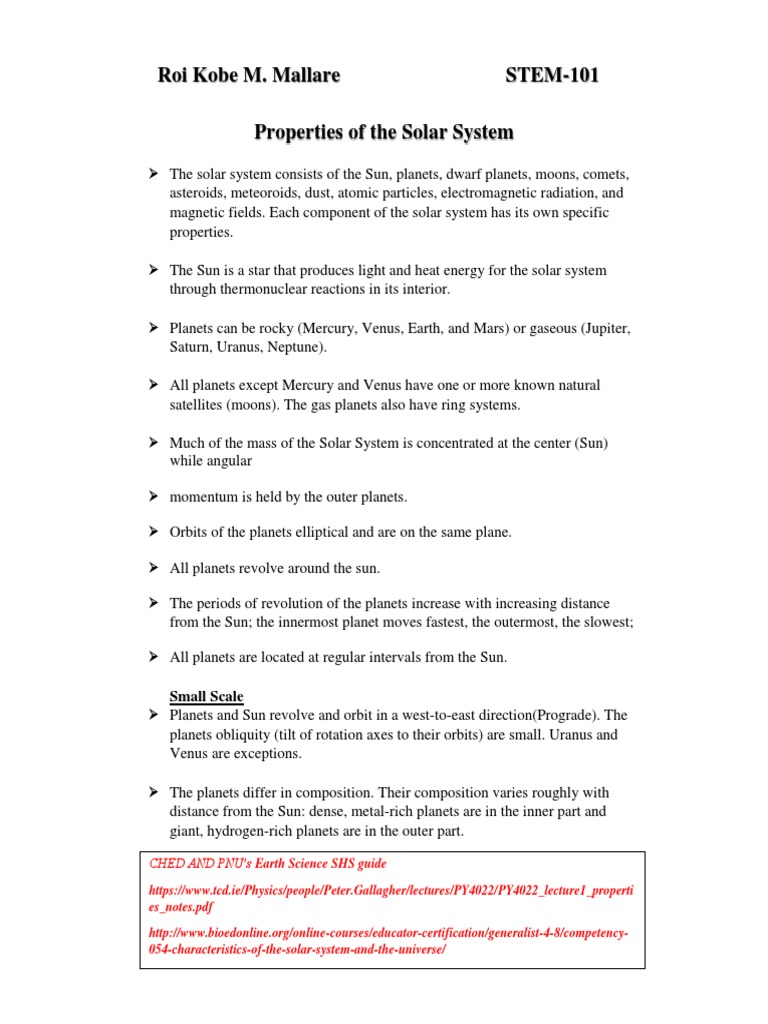 Earth Sci Shs 2 Solar System Planets Solar System
