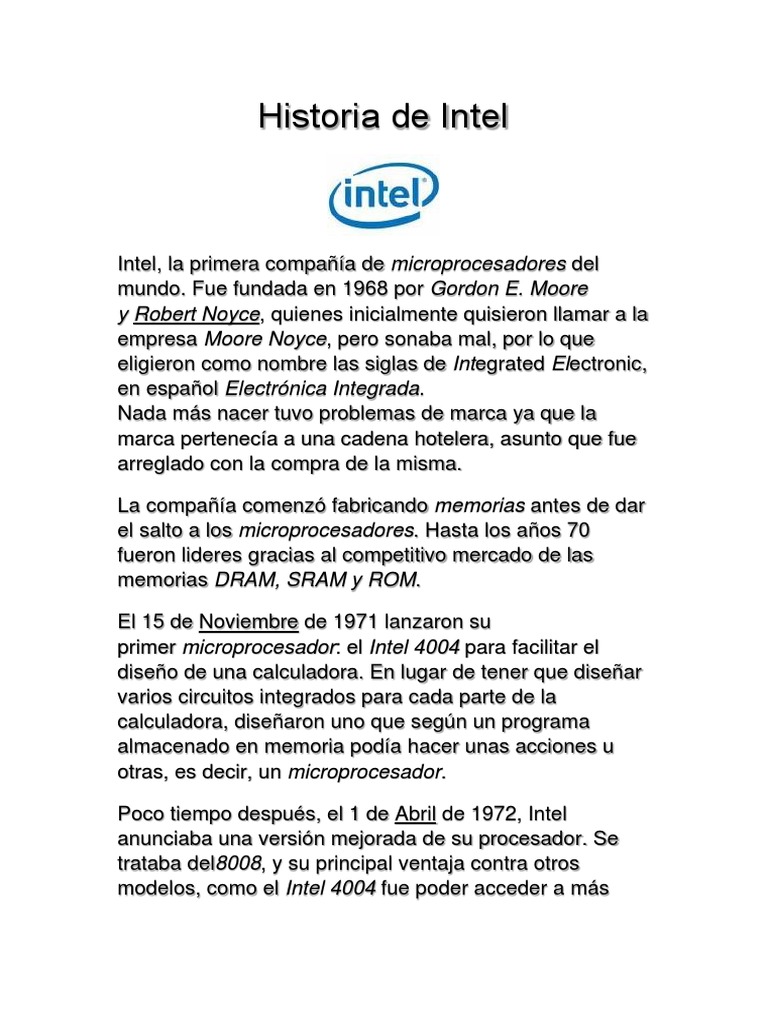Historia de Intel | PDF | Micro dispositivos avanzados | Microprocesador