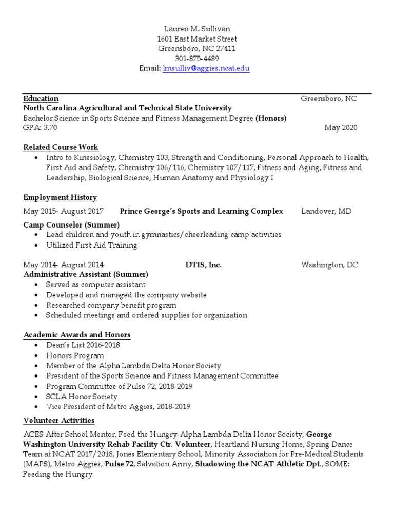Lauren M. Sullivan: Sports Science Graduate | PDF