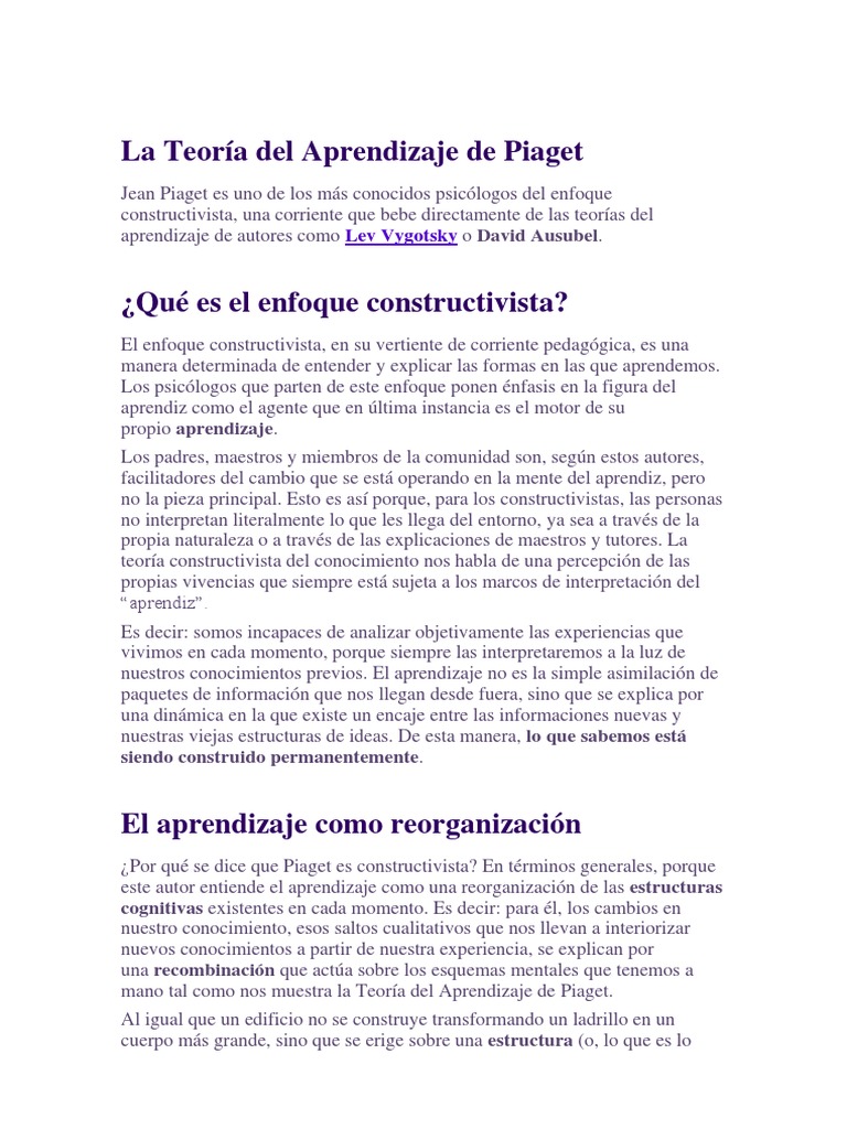 La Teoría Del Aprendizaje de Piaget | PDF | Constructivismo (filosofía ...