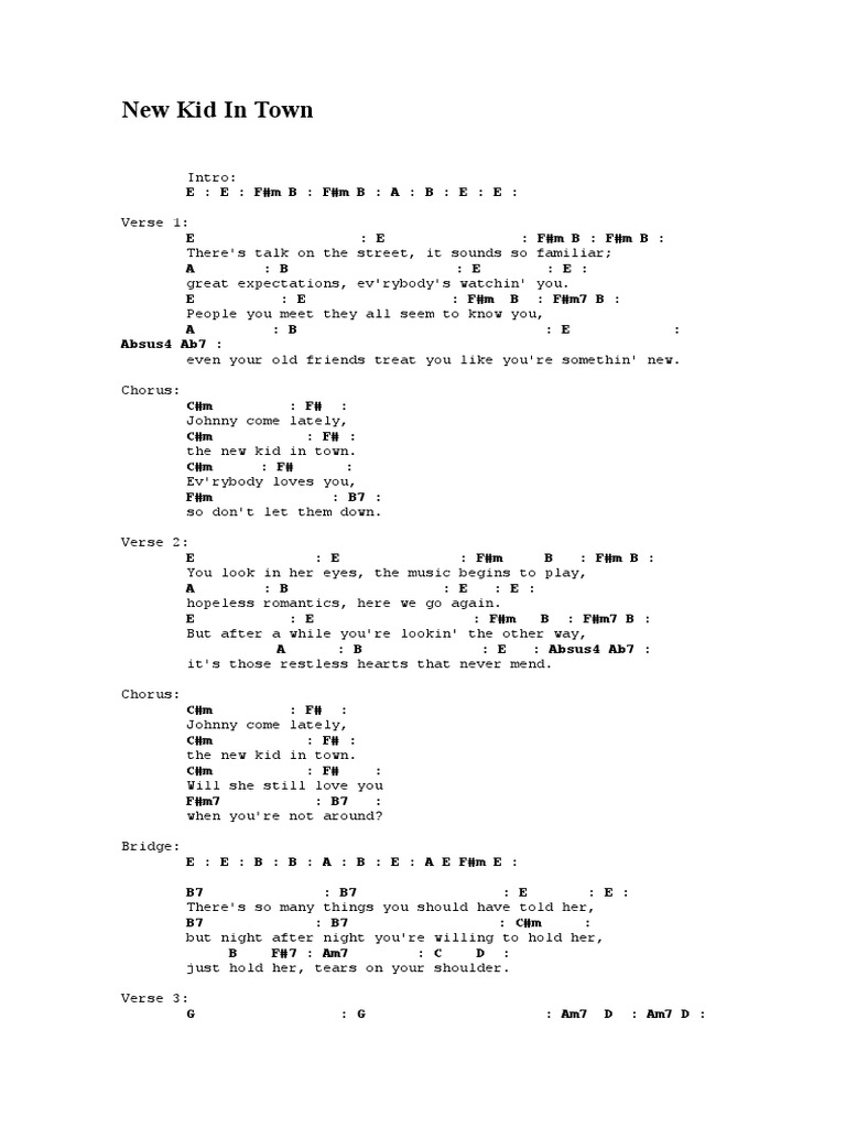 New Kid in Town PDF Song Structure Musical Forms