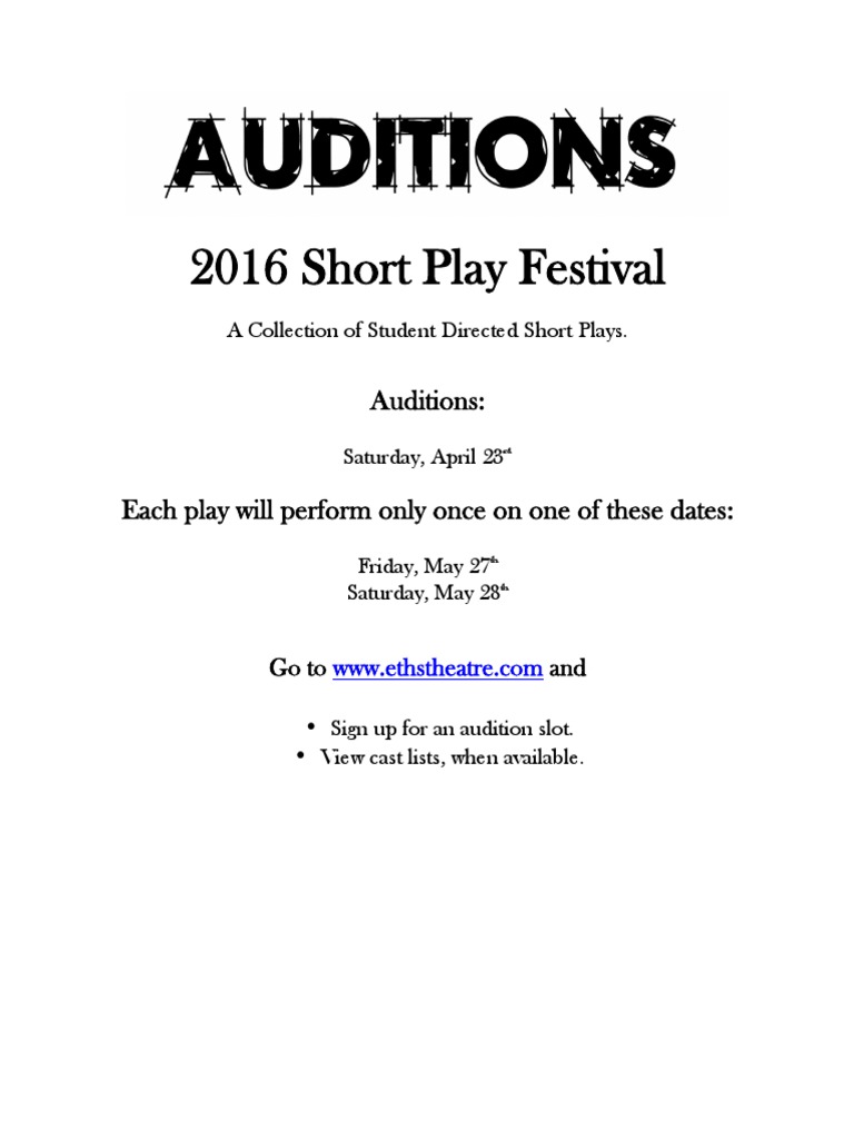 2016 ETHS Short Play Festival Auditions | PDF | Audition