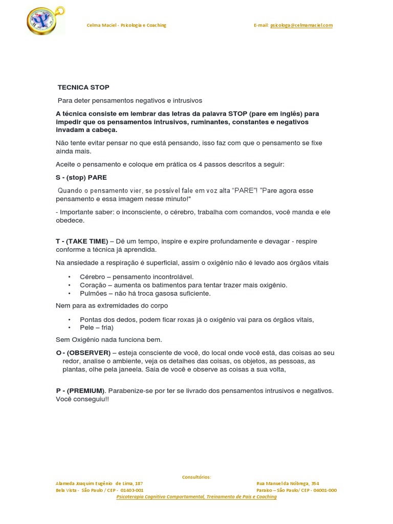 Técnica STOP | PDF | Pensamento | Respiração
