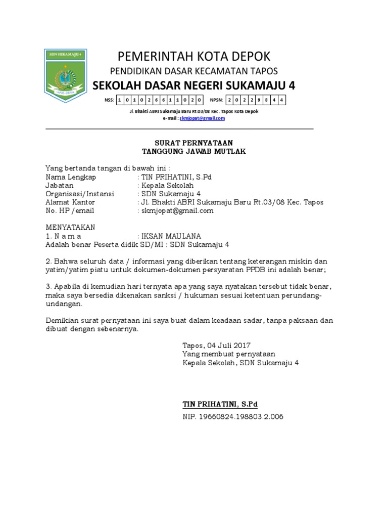 Surat Pernyataan Tanggung Jawab Mutlak