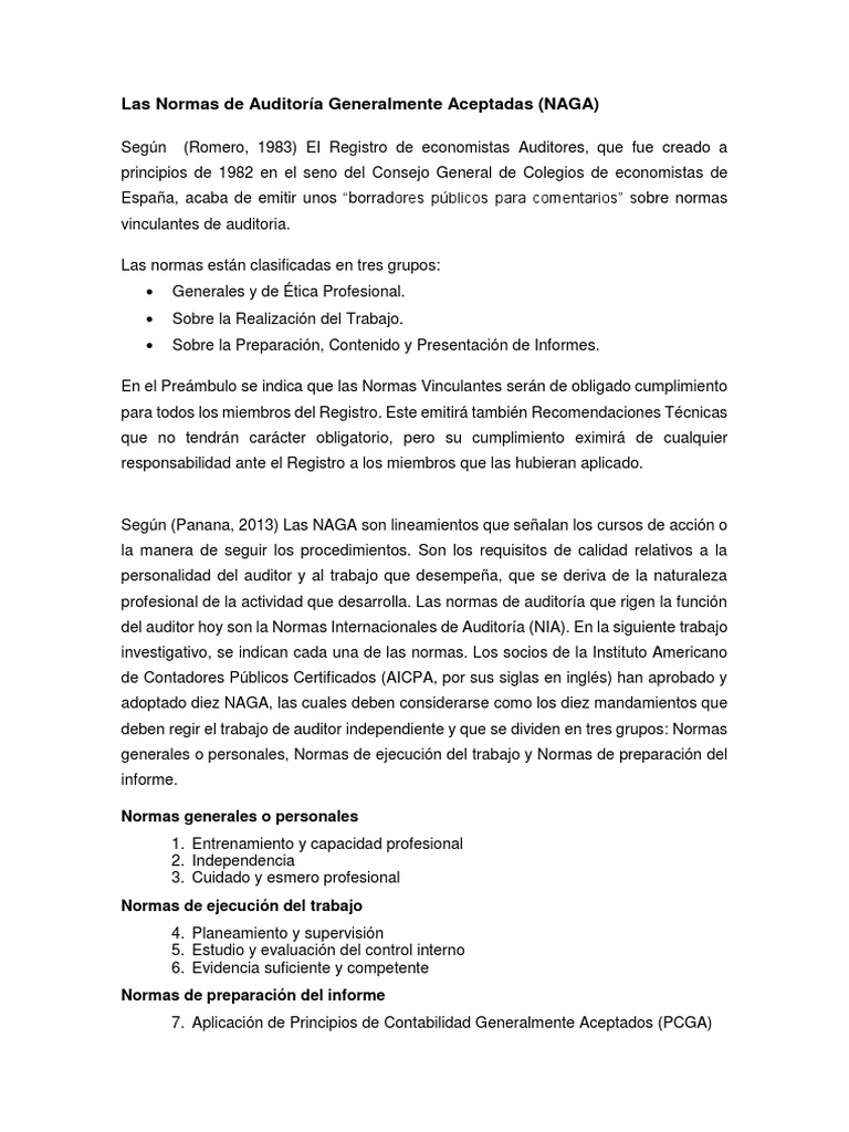 Normas de Auditoría Generalmente Aceptadas | PDF | Contabilidad ...