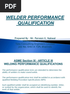 Welder Performance Qualification