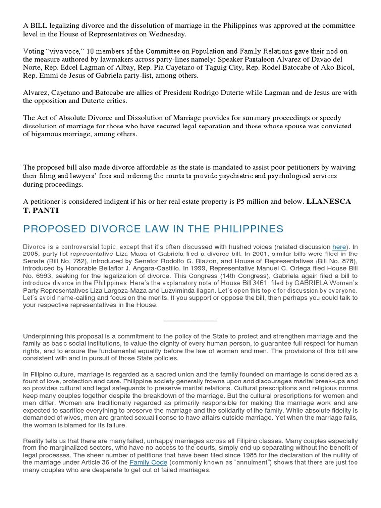 Proposed Divorce Law in The Philippines Llanesca T. Panti PDF