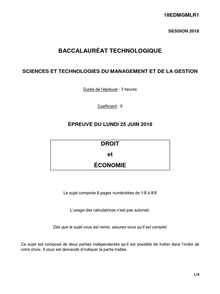 Sujet Bac Eco Droit Stmg Corrigé Bac STMG 2018 Eco Droit Sujet | PDF | France | Mondialisation