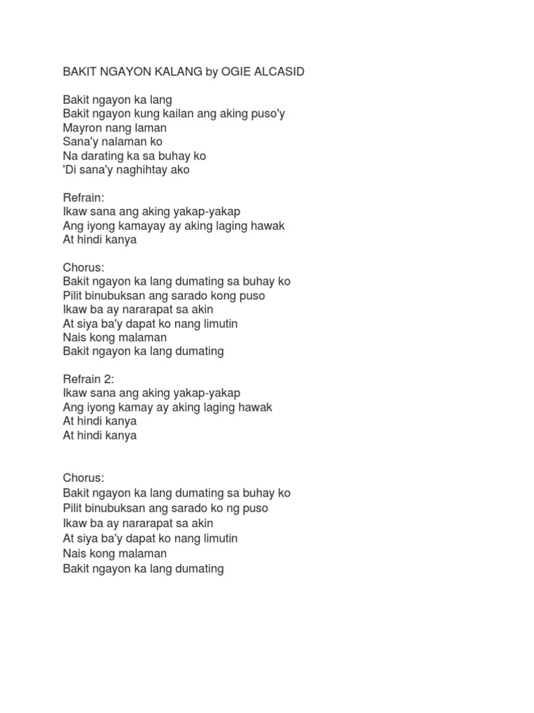 Bakit Ngayon Kalang By Ogie Alcasid Pdf