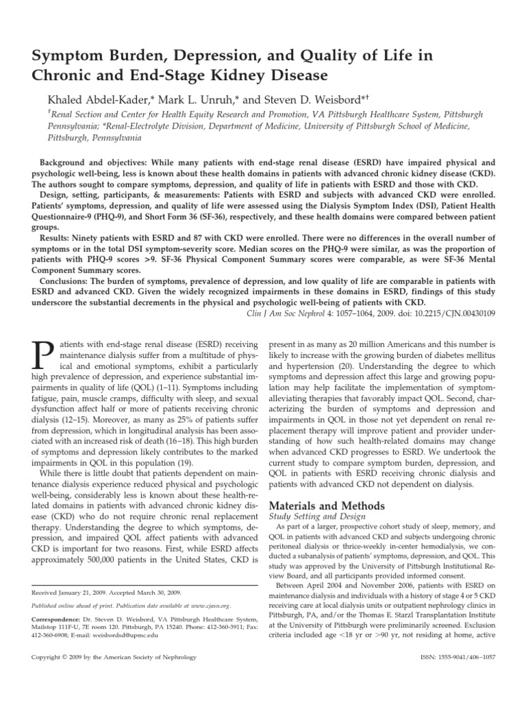 Symptom Burden in Kidney Disease Patients | PDF | Chronic Kidney ...