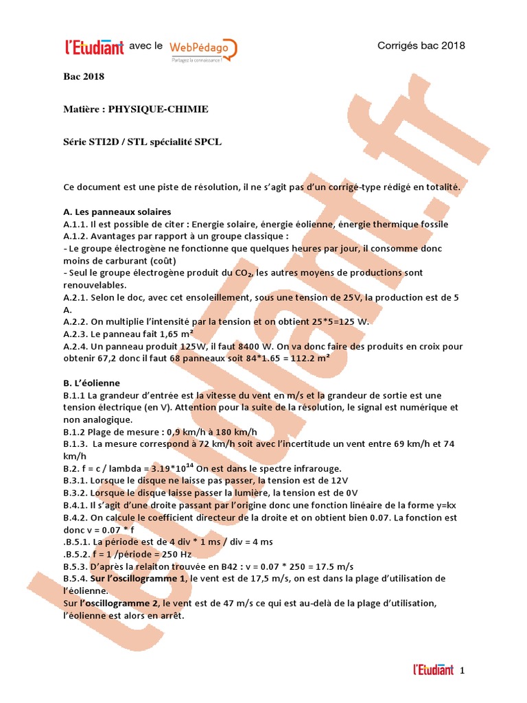 Sujet Bac Physique Chimie Terminale D Corrige Pdf