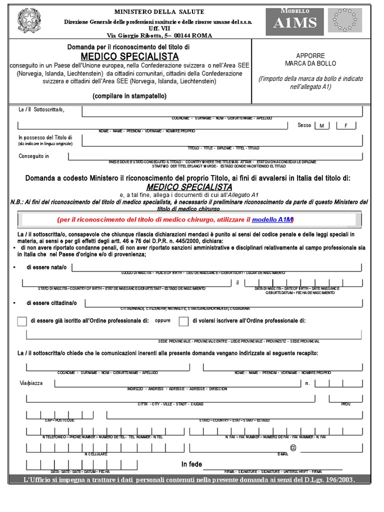 Modello A1ms Medico Specialista | PDF