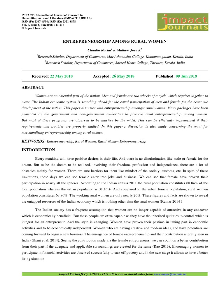 15.format. Hum - Entrepreneurship Among Rural Women | PDF ...