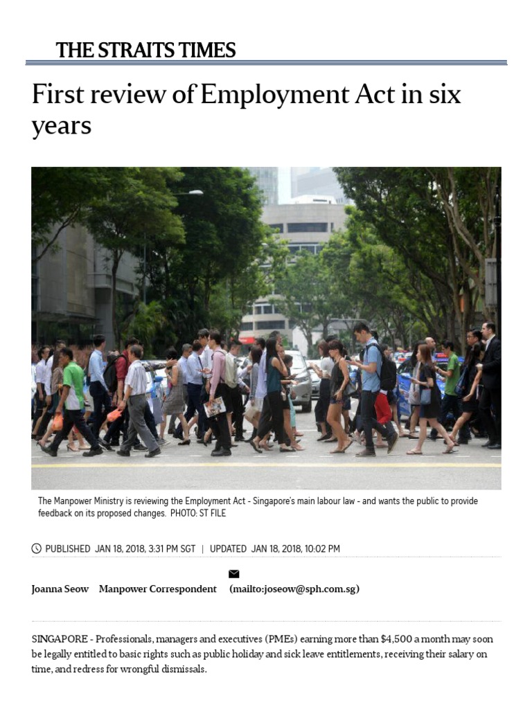 First Review of Employment Act in Six Years, Singapore News & Top ...