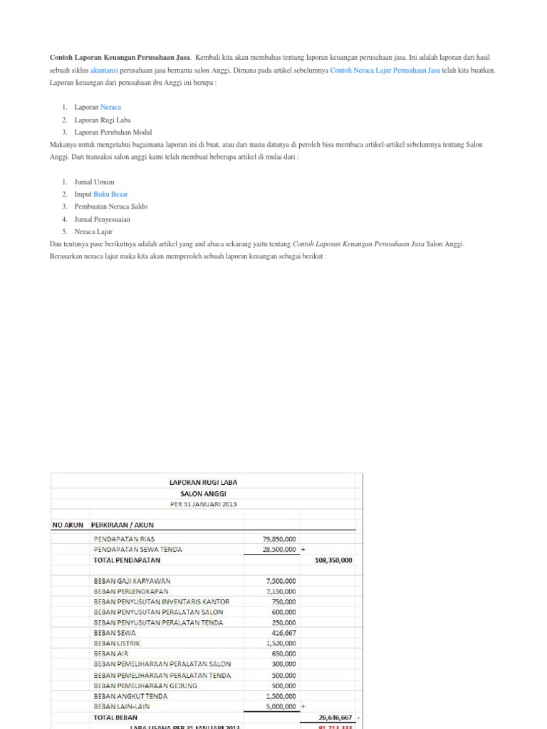 Contoh Laporan Keuangan Perusahaan Jasa
