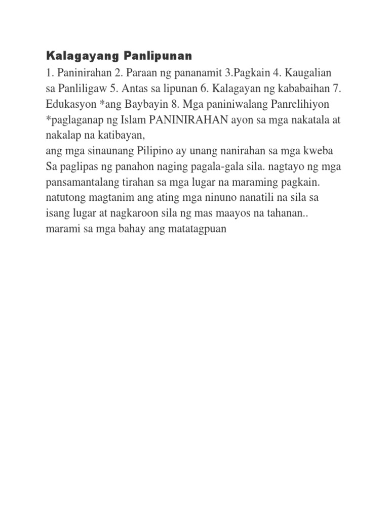 Kalagayang Panlipunan Meaning