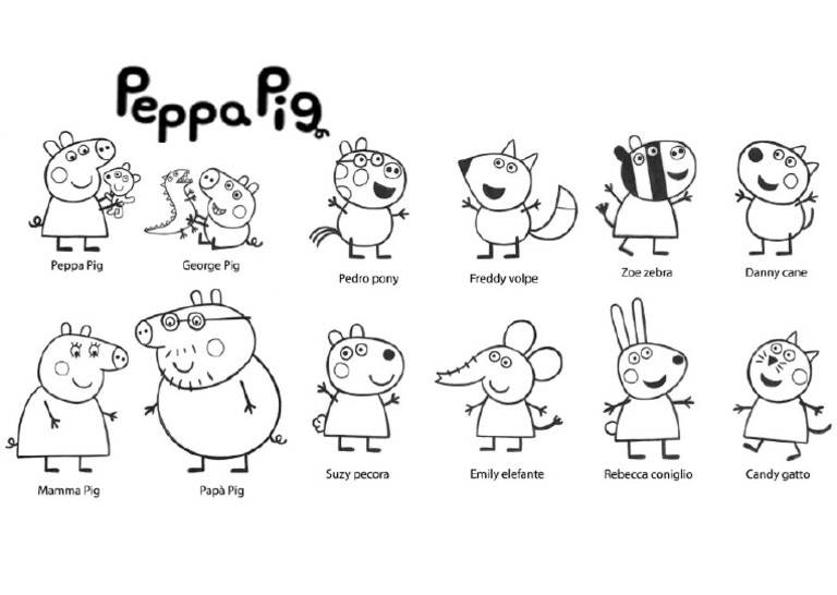Peppa Pig Toda Su Familia Y Amigos Para Colorear