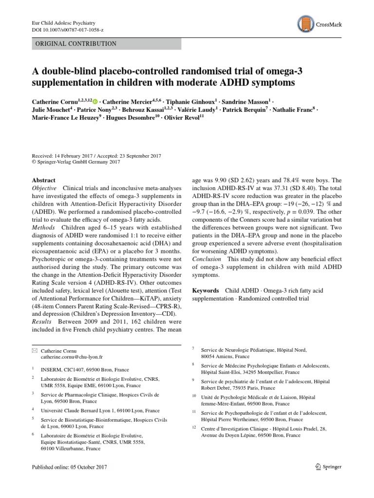 A Double Blind Placebo Controlled Randomised Trial of Omega 3