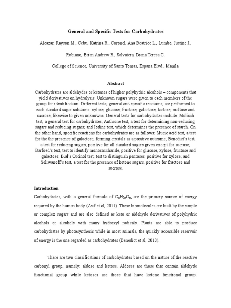 Tests for Carbohydrate Identification | PDF | Carbohydrates | Glucose