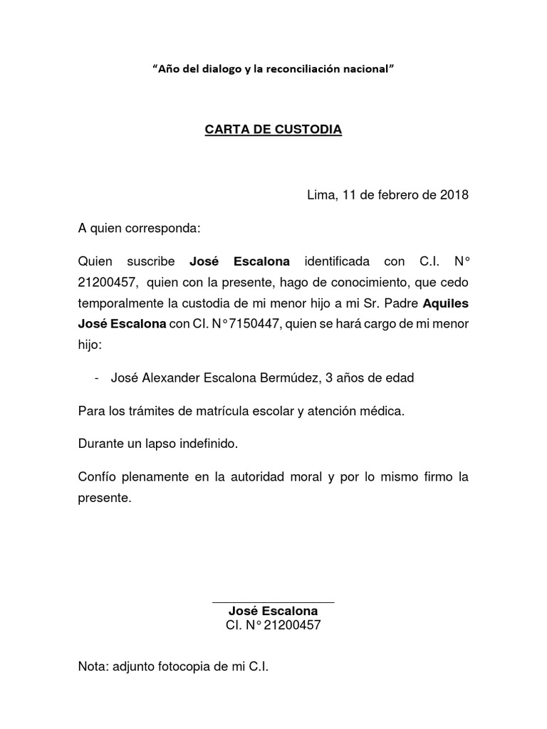 Carta de Custodia | PDF