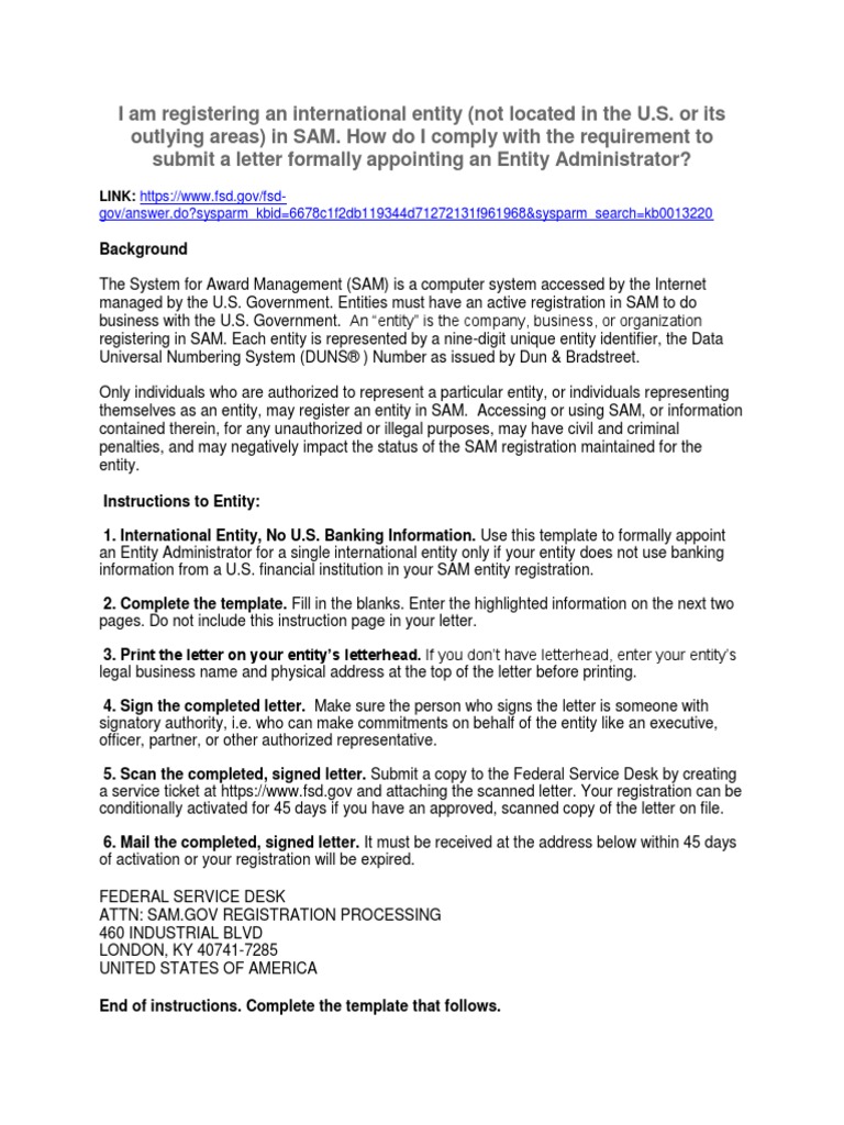 Sam Letter Guidance And Template For Foreign Entitites Email