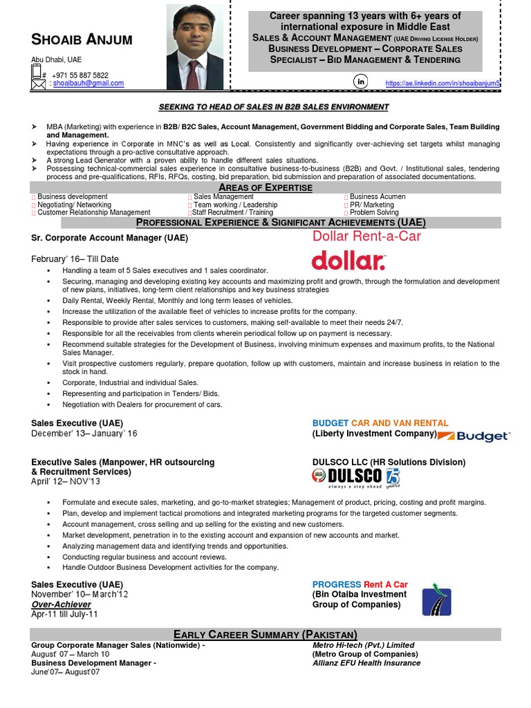 Hoaib Njum Dollar RentaCar PDF Sales Business Development