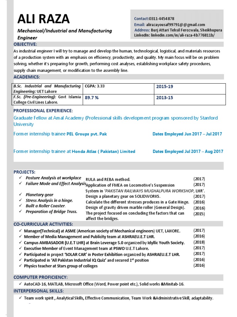 CV For Internship - ALI RAZA | PDF | Science And Technology | Business