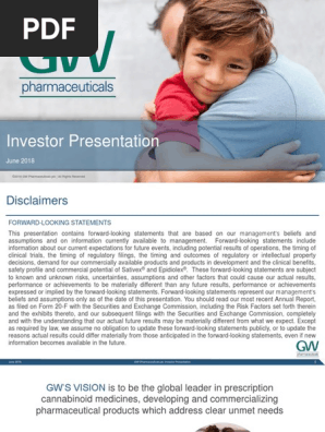 Gw Investor Deck June 18 Tetrahydrocannabinol Medicine