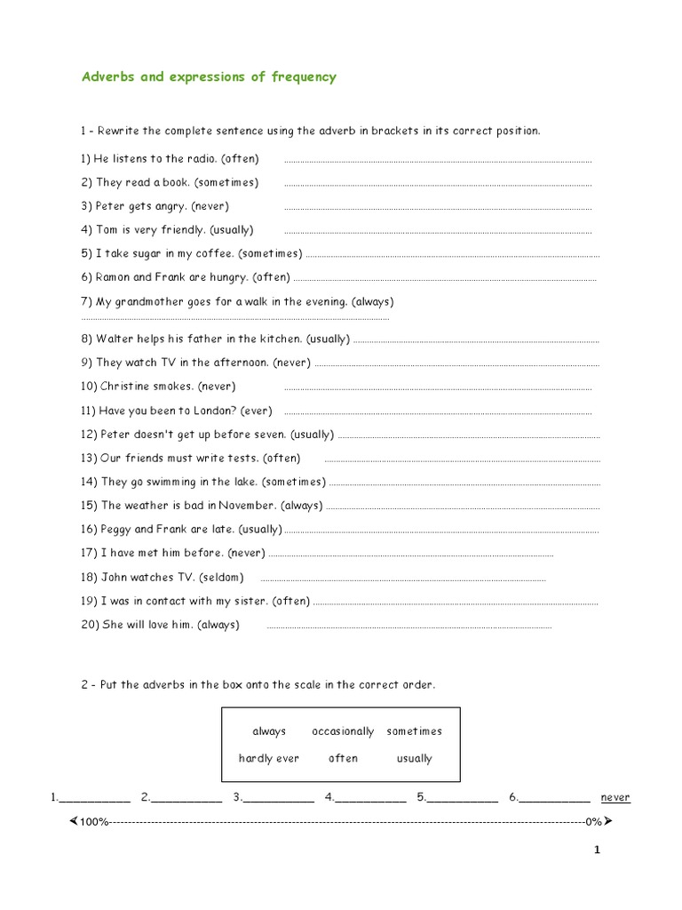 Adverbs of Frequency Exercises | PDF | Language Arts & Discipline