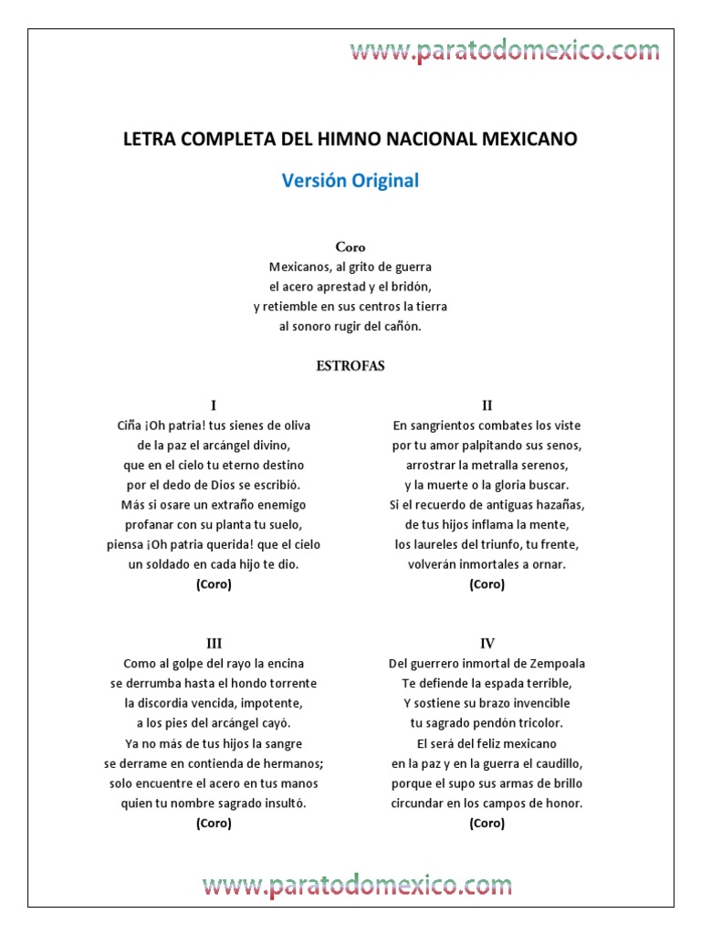 Himno Nacional Mexicano Letra Completa Slidesharetrick