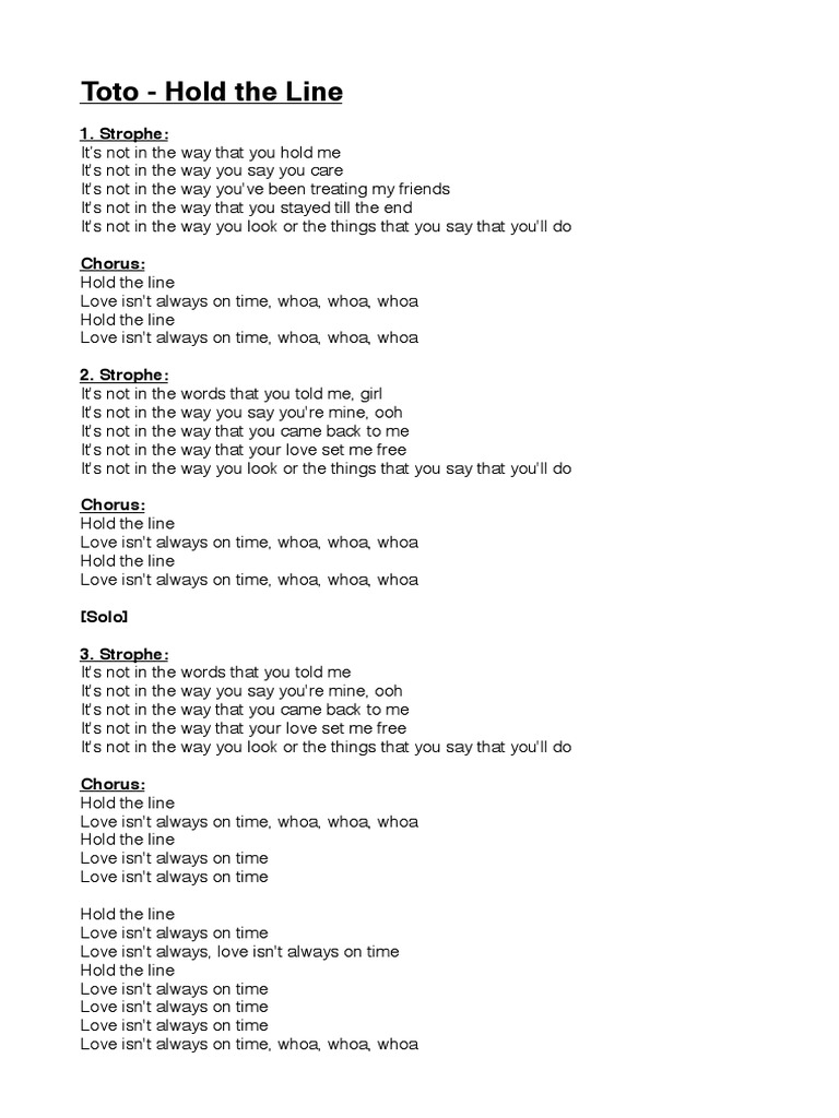 Hold The Line Lyrics Pdf