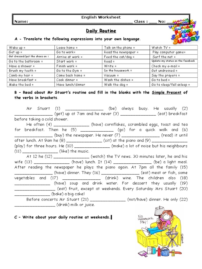 Daily Routine Worksheet for Adults | PDF | Eating Behaviors Of Humans ...