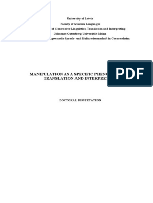 Manipulation as a Specific Phenomenon in Translation and Interpreting: A  Conceptual and Empirical Study, PDF, Translations