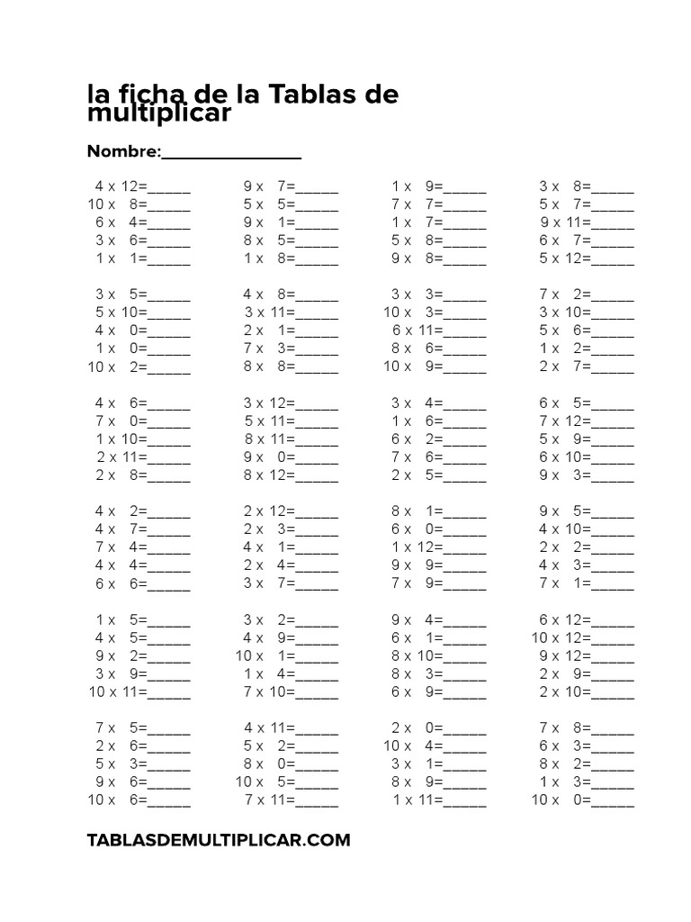 Fichas Para Practicar Las Tablas De Multiplicar Del 1 Al 10