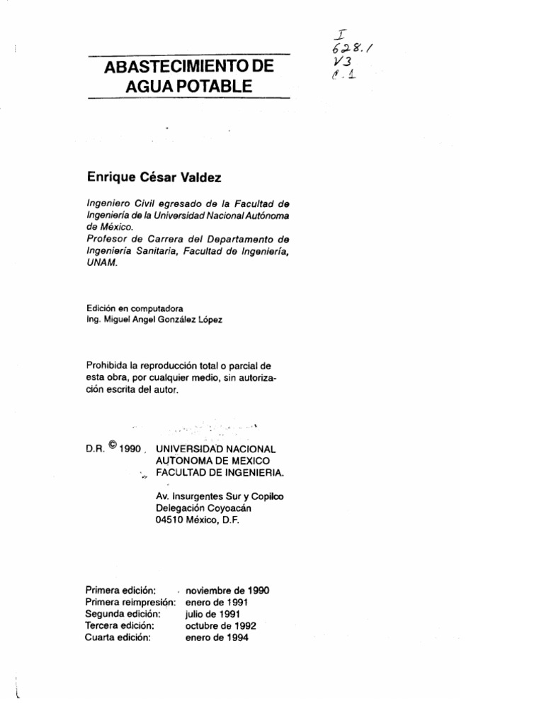 Abastecimiento de Agua Potable - ING Enrique Valdez - UNAM