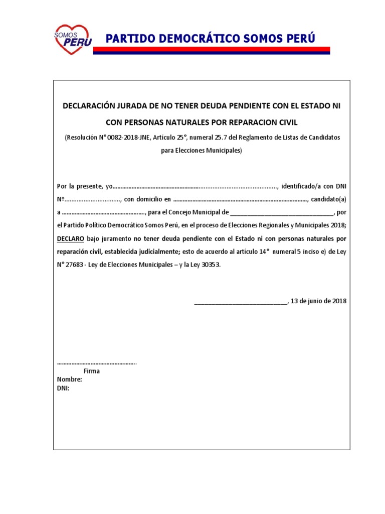Declaración Jurada de No Deuda Pendiente | PDF