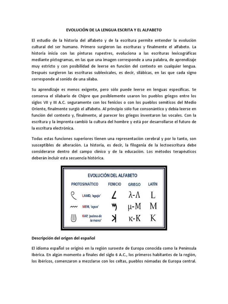 Evolución de la Lengua Escrita y Alfabeto | PDF | Lengua española ...