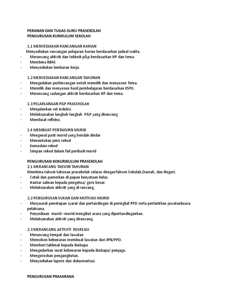 Peranan Dan Tugas Guru Prasekolah Pdf