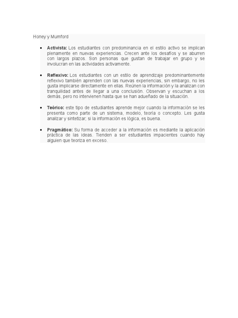 Estilos De Aprendizaje De Honey Y Mumford – IAZDR
