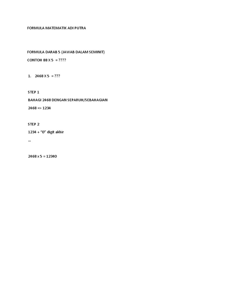 Formula Matematik Darab dan Bahagi | PDF