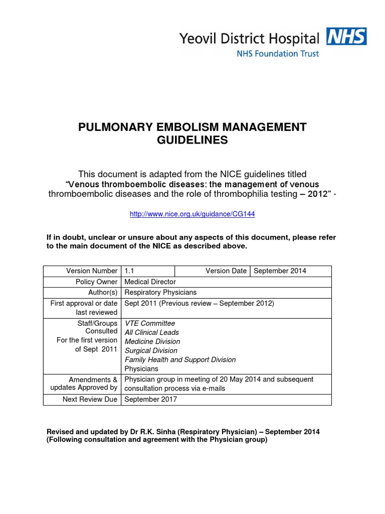 PE Guidelines | PDF | Thrombosis | Vein