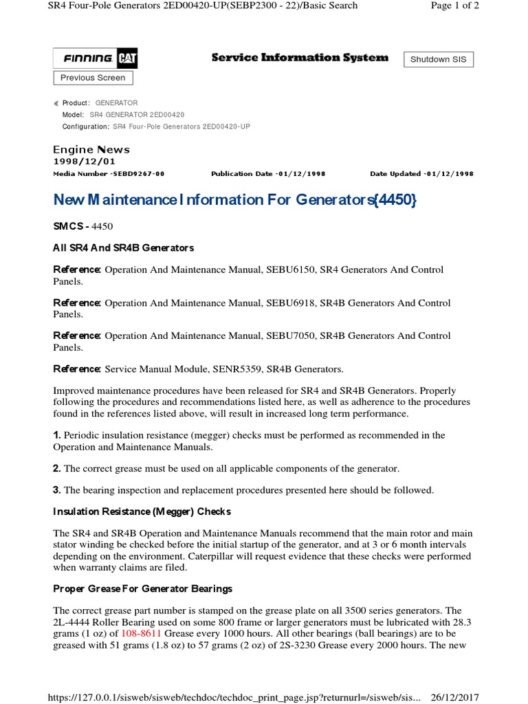 CAT-Generator Maintenance Information | Bearing (Mechanical) | Electric  Generator