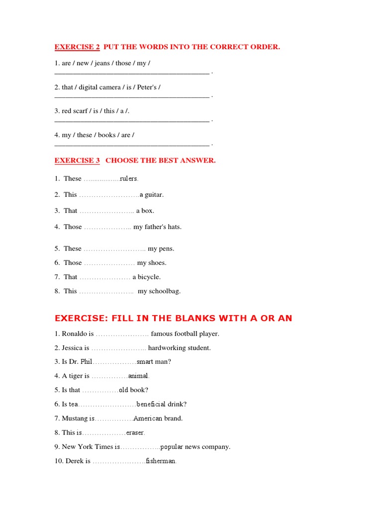 Exercise 2 Put The Words Into The Correct Order.: Exercise: Fill in The ...