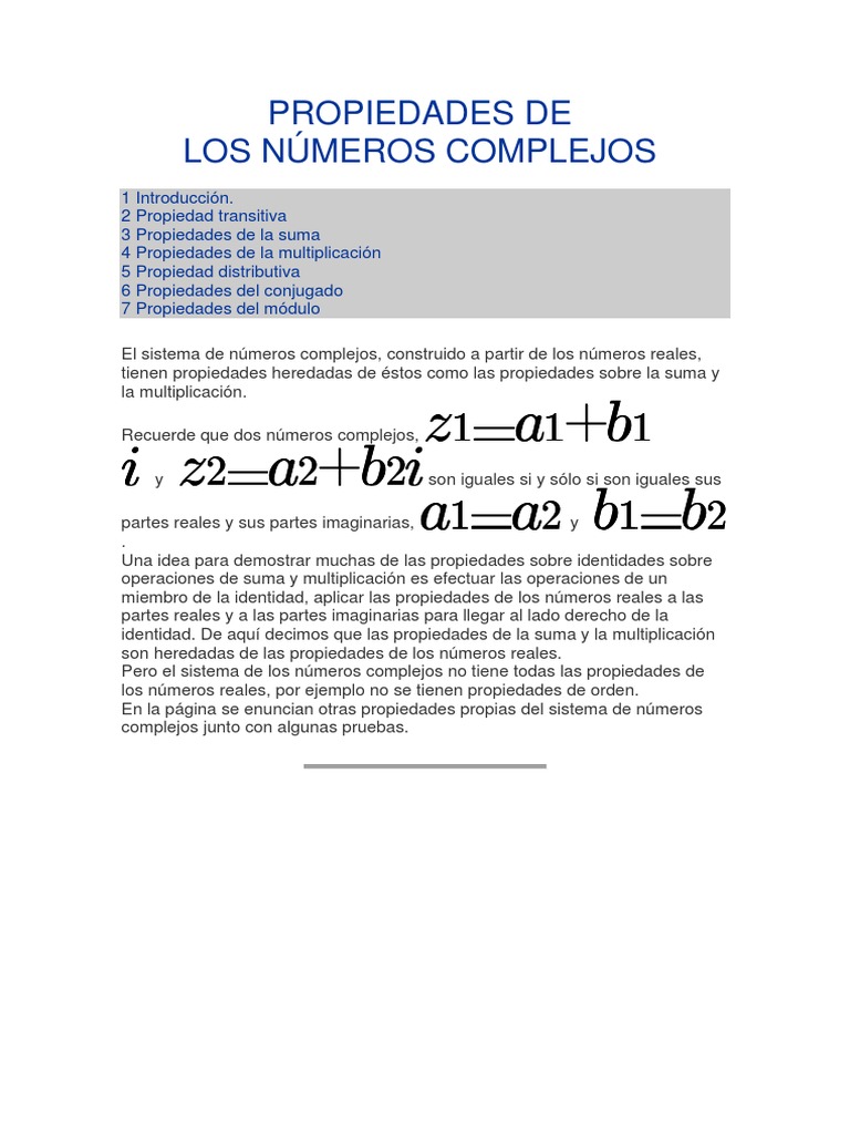 Propiedades de Numeros Complejos Número complejo