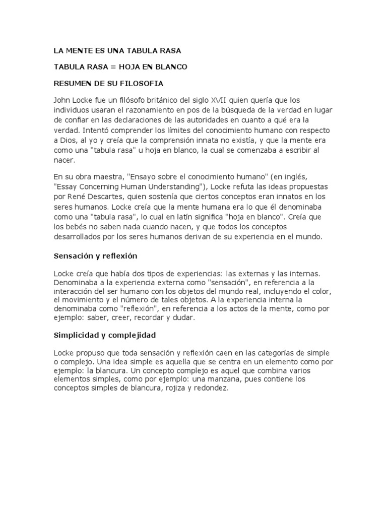 La Mente Es Una Tabula Rasa | PDF | John Locke | Racionalismo