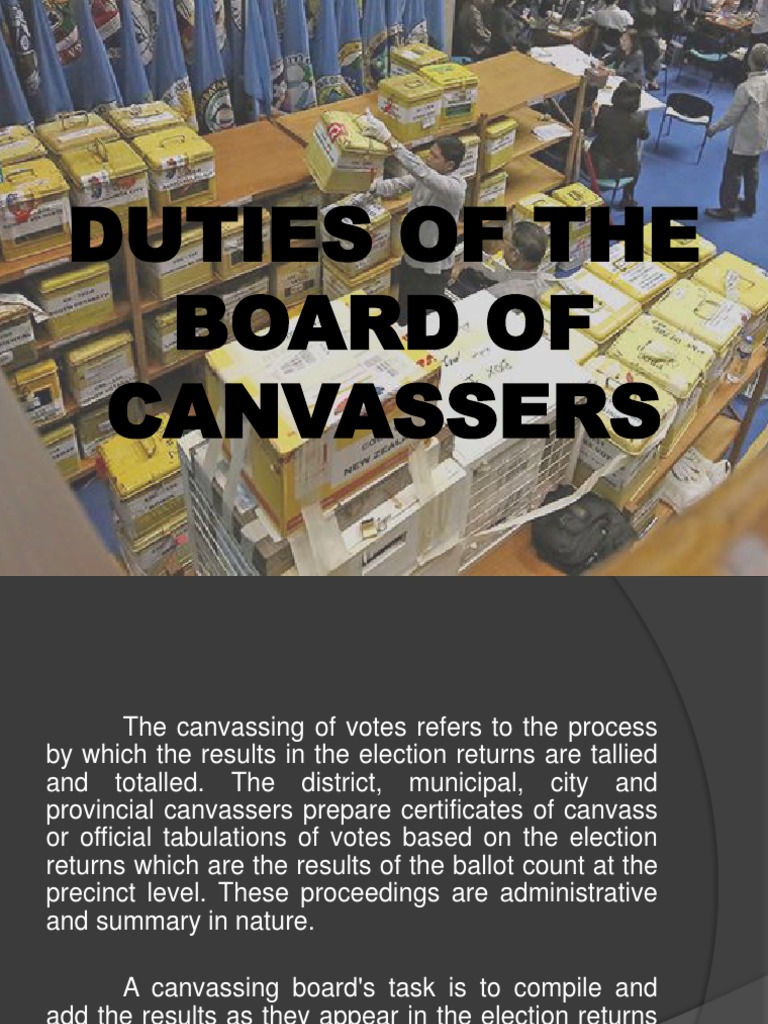 Duties of The Board of Canvassers PDF Elections Commission On