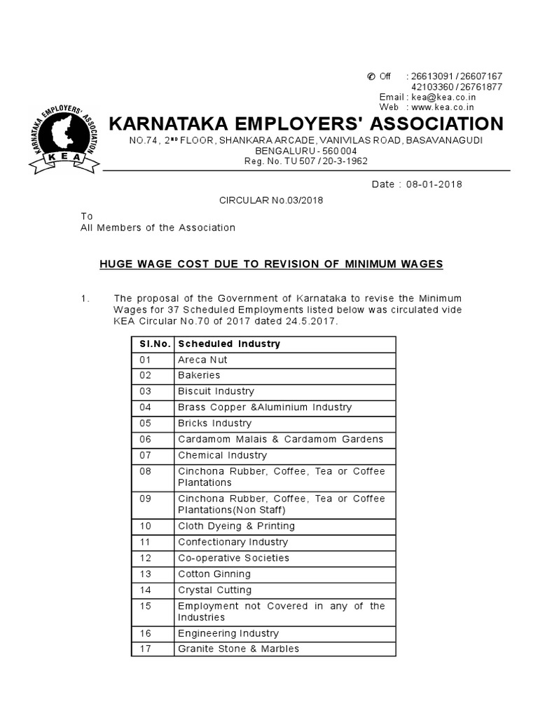 Karnataka Employers' Association Huge Wage Cost Due To Revision of