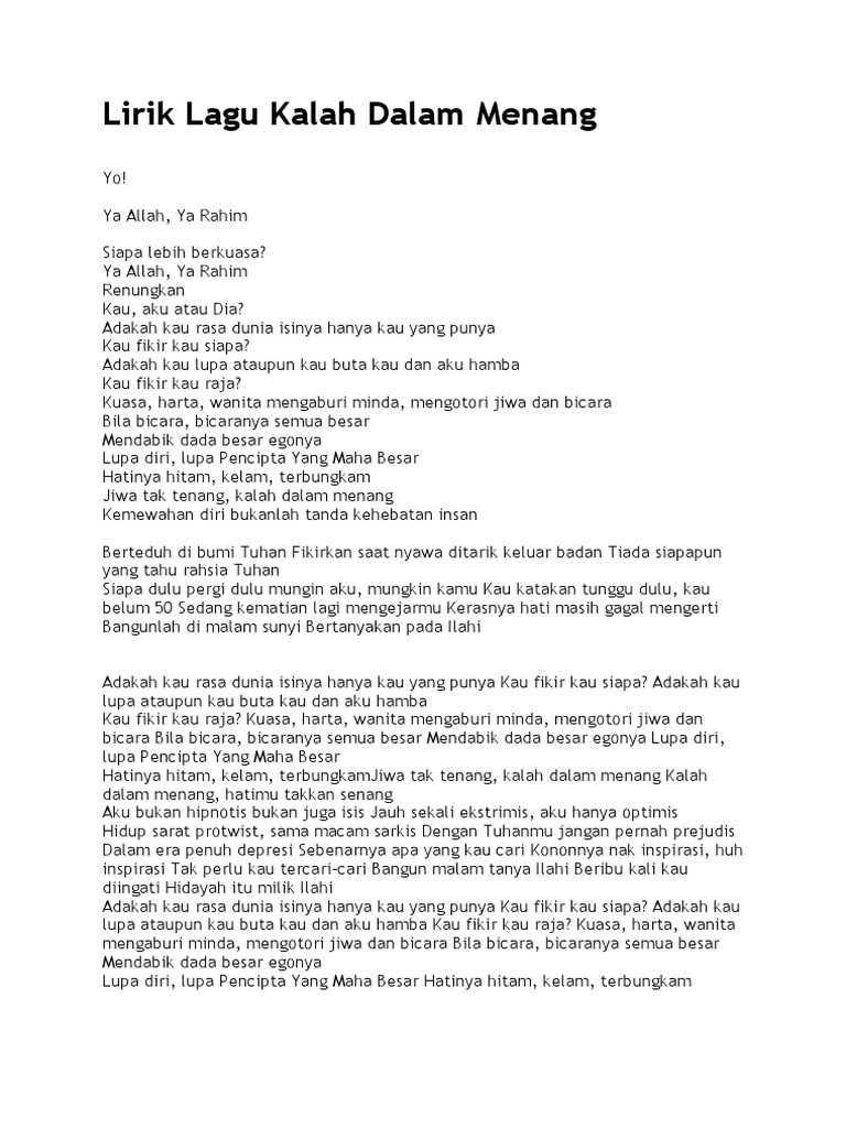 Lirik Lagu Kalah Dalam Menang Pdf