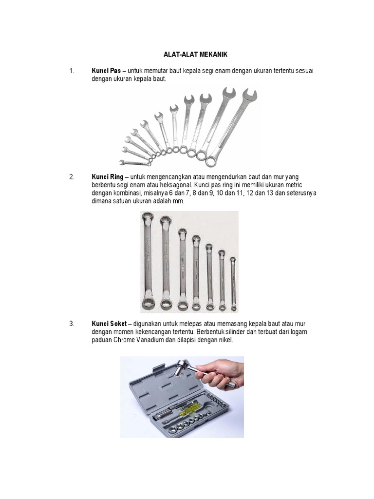 Alat Alat Mekanik Dan Fungsinya