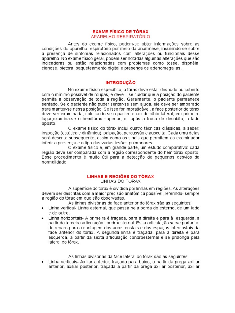 Exame físico do tórax: inspeção estática e dinâmica | PDF | Pulmão ...